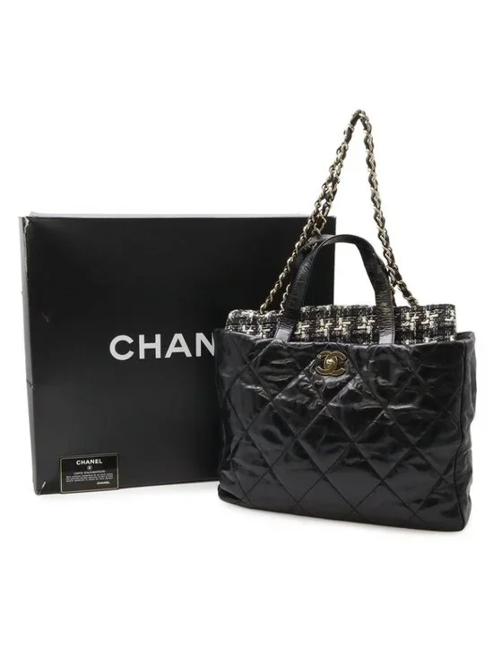 Chanel CC Logo Portobello Quilted Tote 2-Way Shoulder Bag Chain Leather Tweed - Picture 9 of 9
